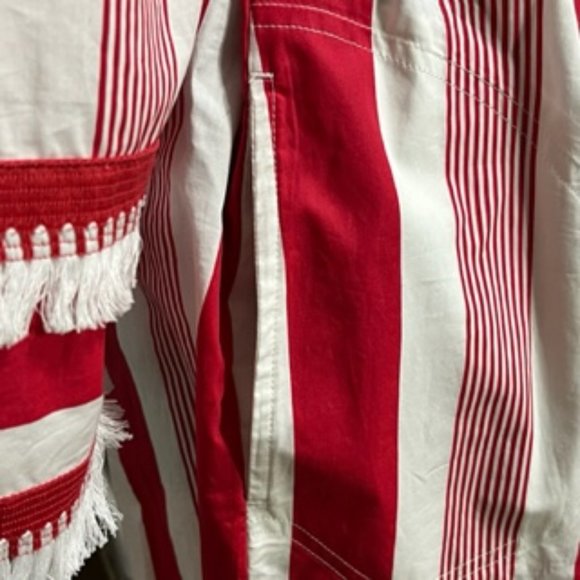 J. CREW Red And White Shirt Dress Tassel Hemline - Picture 9 of 16